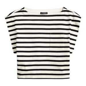 J.Crew Cropped Striped Boatneck Muscle Tee Black Ivory Small VGUC